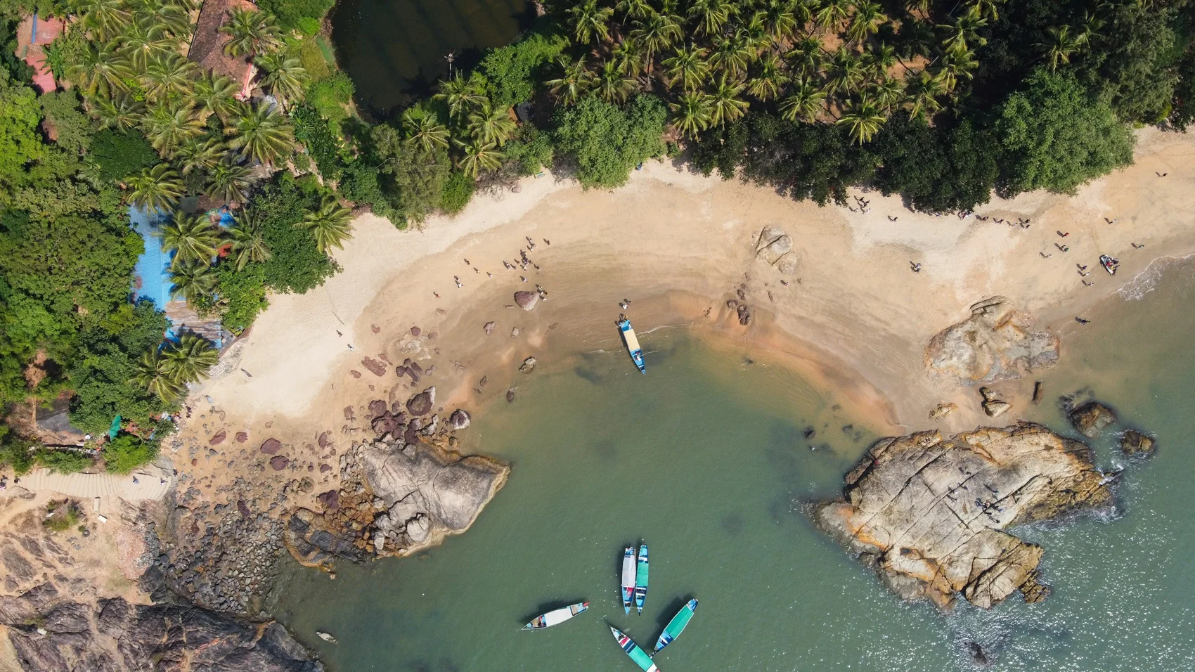 Aerial view of Paradise Beach in Gokarna