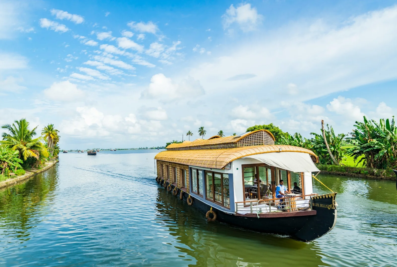 Houseboat on Kerala’s palm-lined backwaters