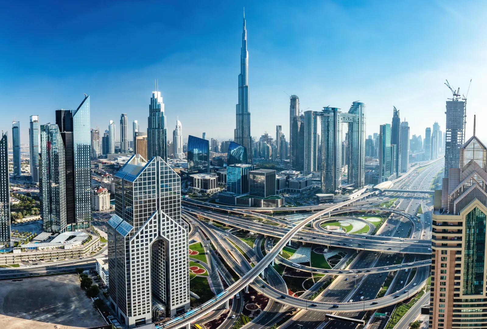 Dubai skyline with Burj Khalifa and Sheikh Zayed Road